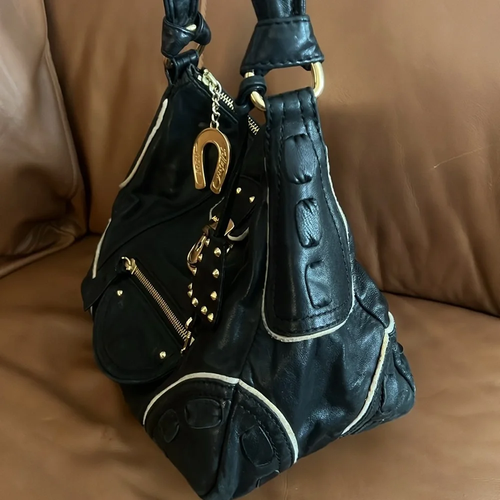 Betsey Johnson Vintage Black Lambskin Studded Shoulderbag Limited Edition - Picture 8 of 14